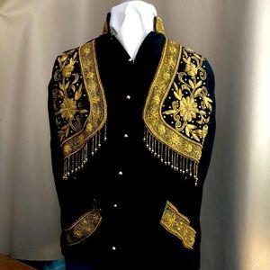 Antique black Nehru style top gold beaded trim size 4-6